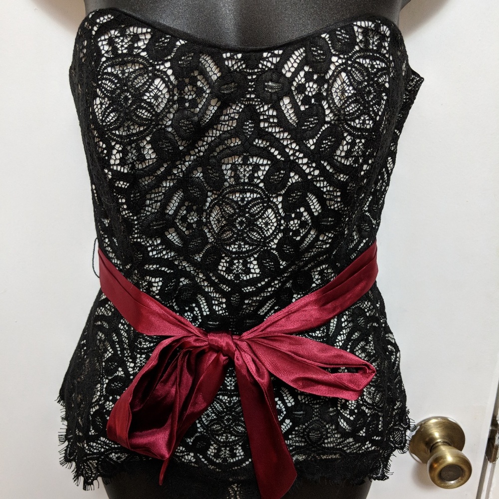 Black, White and Crimson corset top Lace